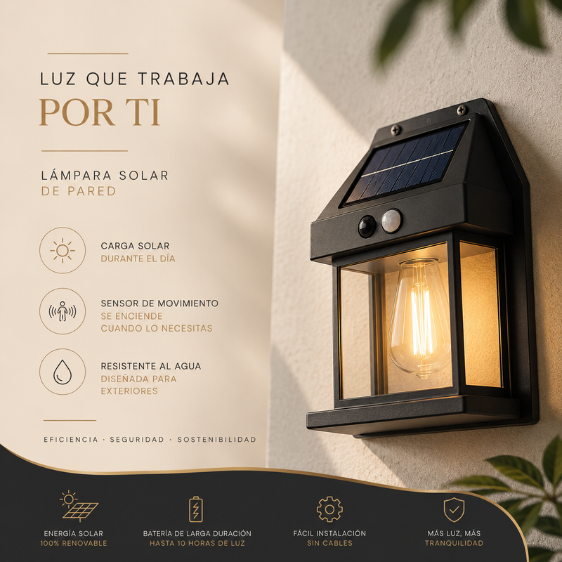 Lámpara solar exterior de pared con sensor de movimiento